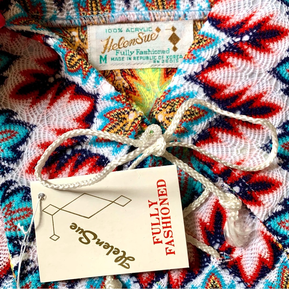 Deadstock 60s! Vintage Mod Dagger Collar Flame Crochet Knit Top - Picture 8 of 13